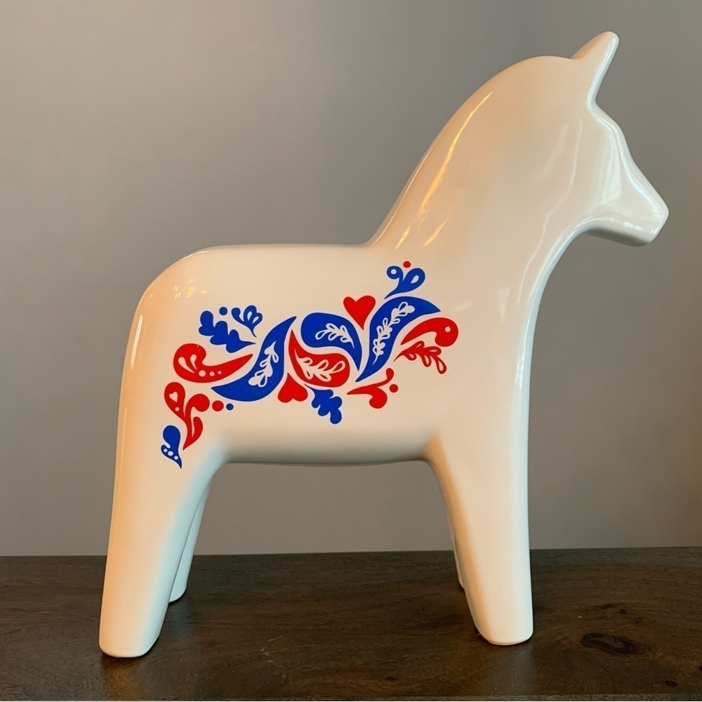Dala Horse Ikea White Ceramic Blue Red Designs Vintage 1999 Limited Edition.